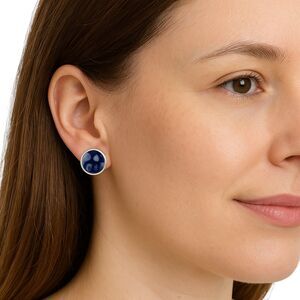 Vintage Asian Style Blue Pierced Earrings Sterling Silver Stamped 925 | 3/4 inch
